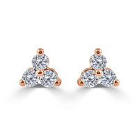 14k Rose Gold 1/4 Ctw Trio Diamond Stud Earrings