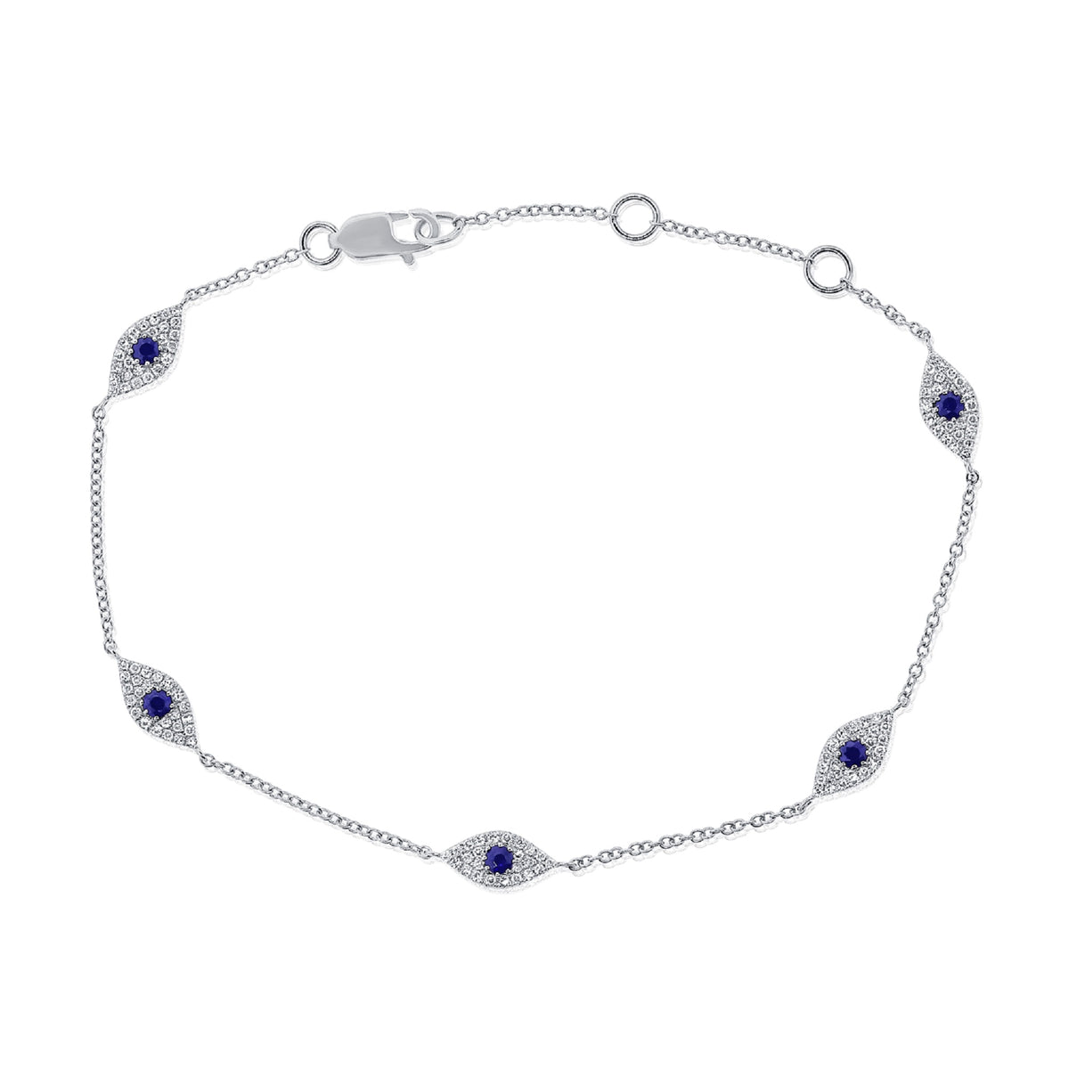 14k White Gold, Sapphire &  Diamond Evil Eye Bracelet