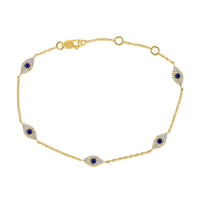 14k Yellow Gold Sapphire & Diamond Evil Eye Bracelet