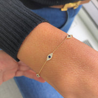 14k Yellow Gold Sapphire & Diamond Evil Eye Bracelet