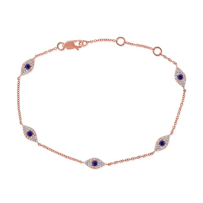 14k Rose Gold Sapphire & Diamond Evil Eye Bracelet