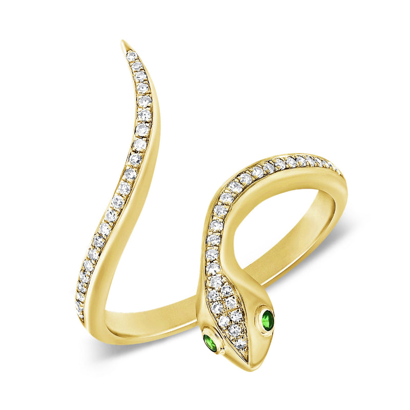 14k Yellow Gold Diamond & Tsavorite Snake Ring