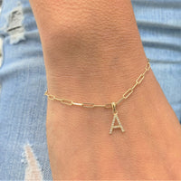 14k Gold & Diamond Initial A Link Bracelet