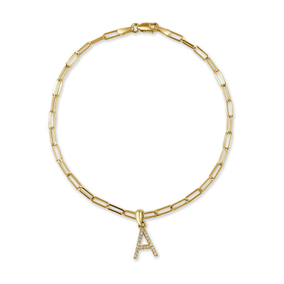 14k Gold & Diamond Initial A Link Bracelet