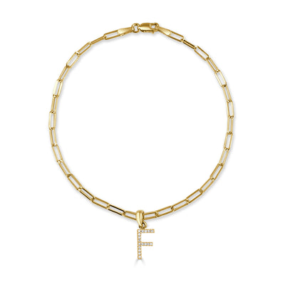 14k Gold & Diamond Initial F Link Bracelet