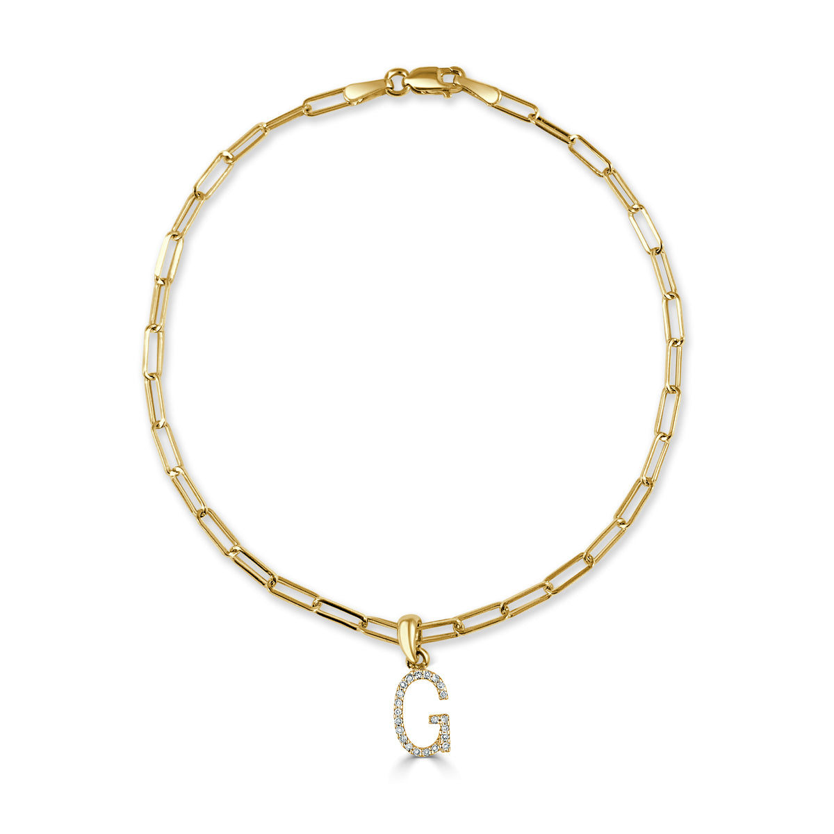 14k Gold & Diamond Initial G Link Bracelet