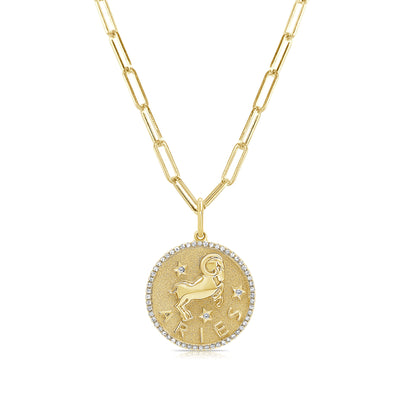 Aries Zodiac Diamond Necklace in 14KT Yellow Gold