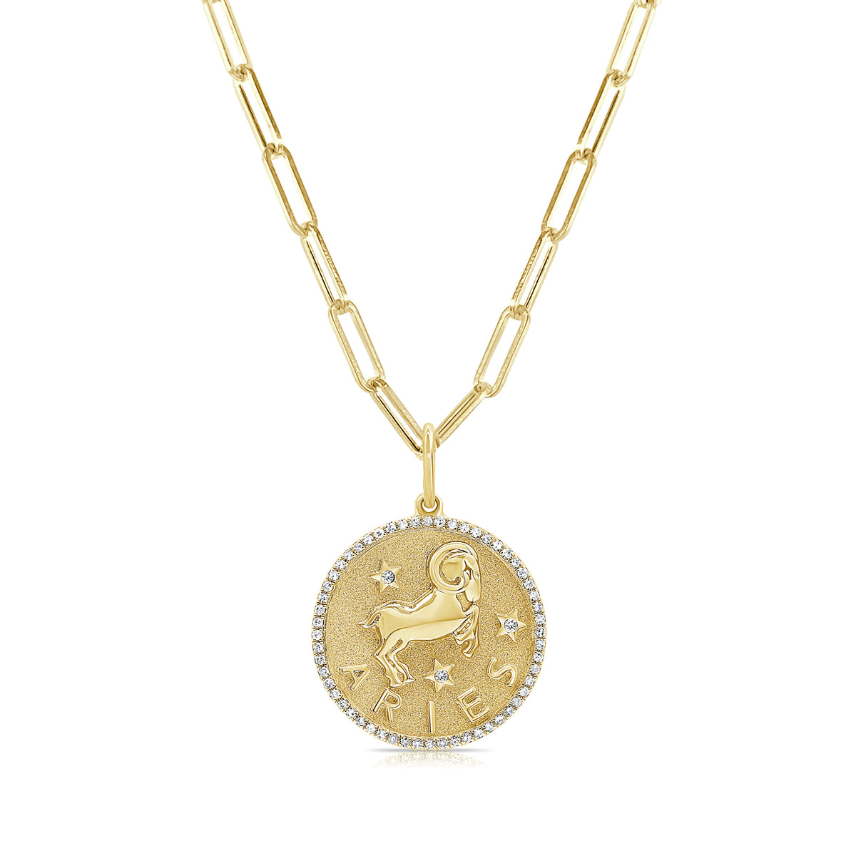 Aries Zodiac Diamond Necklace in 14KT Yellow Gold