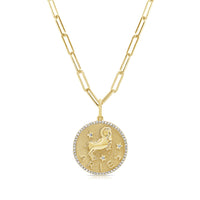 Aries Zodiac Diamond Necklace in 14KT Yellow Gold