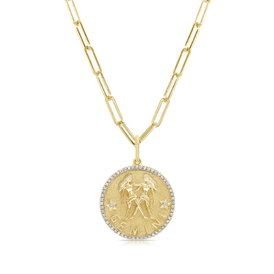 Gemini Zodiac Diamond Necklace in 14KT Yellow Gold