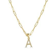 Diamond Paperclip Initial A Necklace in 14K Yellow Gold
