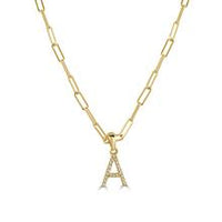 Diamond Paperclip Initial A Necklace in 14K Yellow Gold