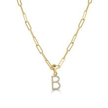 Diamond Paperclip Initial B Necklace in 14K Yellow Gold