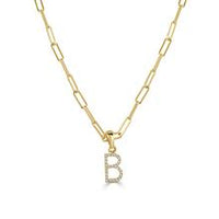 Diamond Paperclip Initial B Necklace in 14K Yellow Gold
