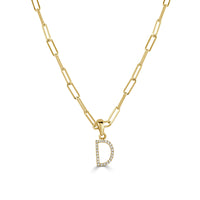 Diamond Paperclip Initial D Necklace in 14K Yellow Gold