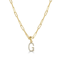 Diamond Paperclip Initial G Necklace in 14K Yellow Gold