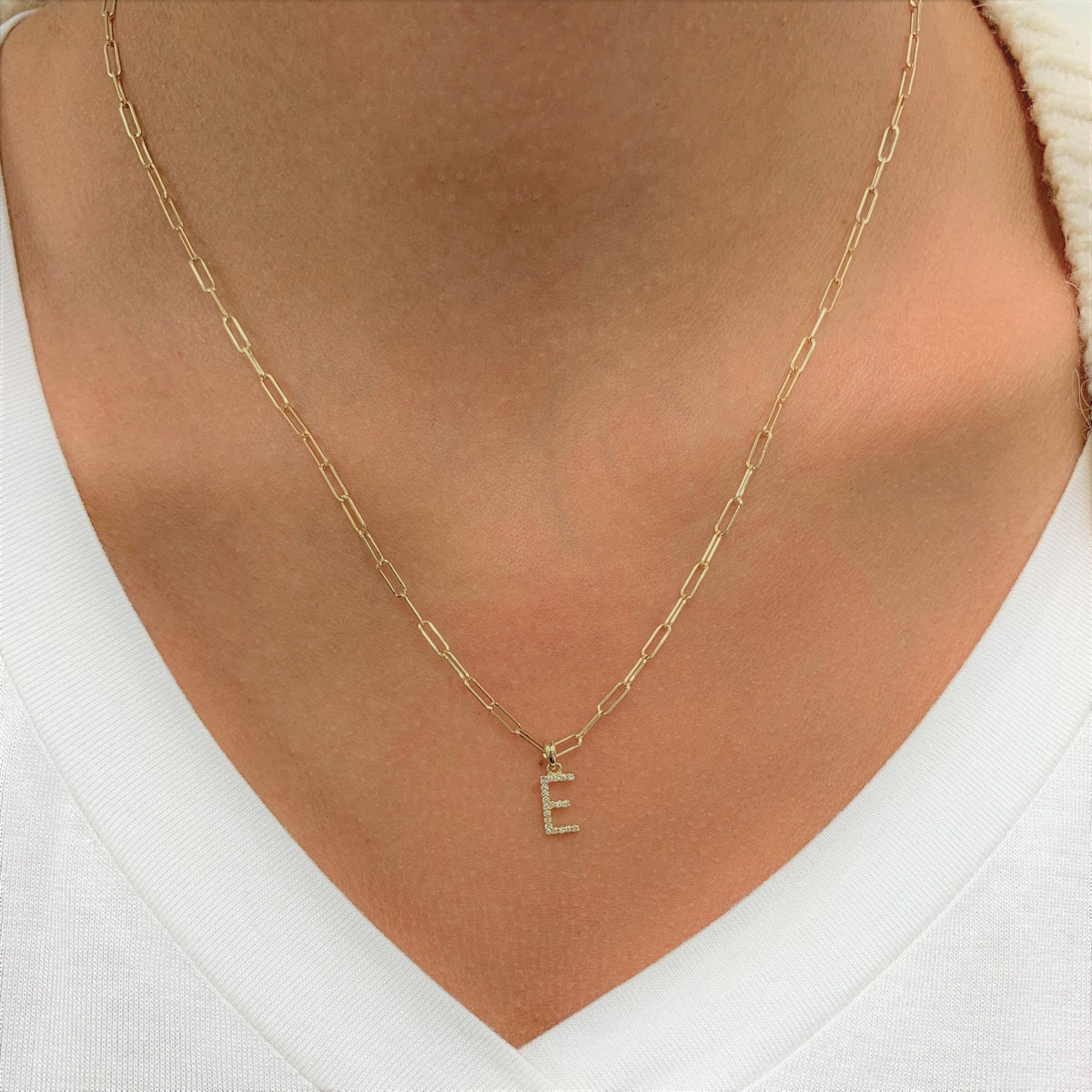 Diamond Paperclip Initial I Necklace in 14K Yellow Gold