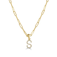 Diamond Paperclip Initial S Necklace in 14K Yellow Gold