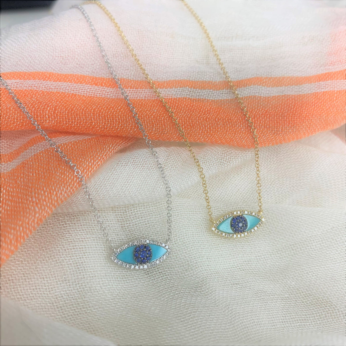 Diamond Turquoise Evil Eye Necklace in 14K Rose Gold