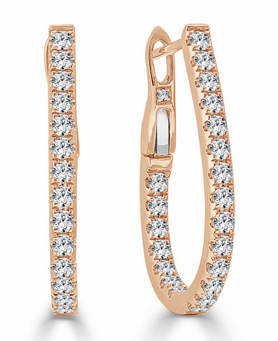 Diamond Pear Shape Inside Out Hoop Earrings in 14K Rose Gold