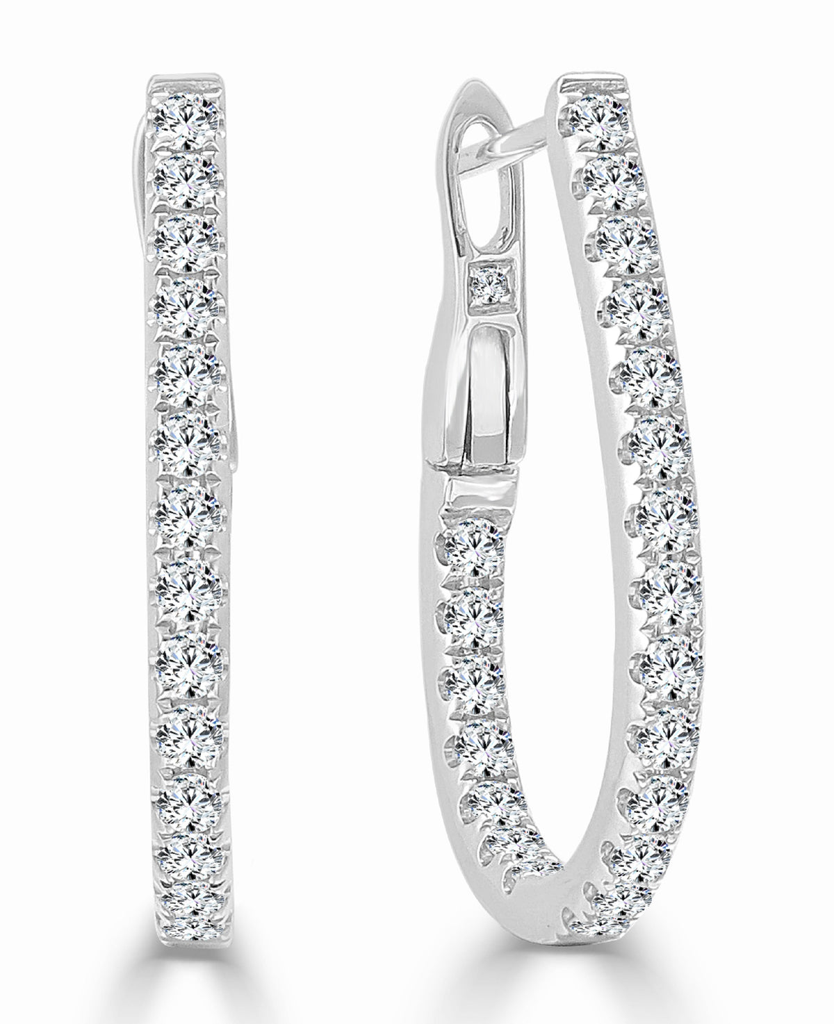 Diamond Pear Shape Hoop Earrings in 14K White Gold