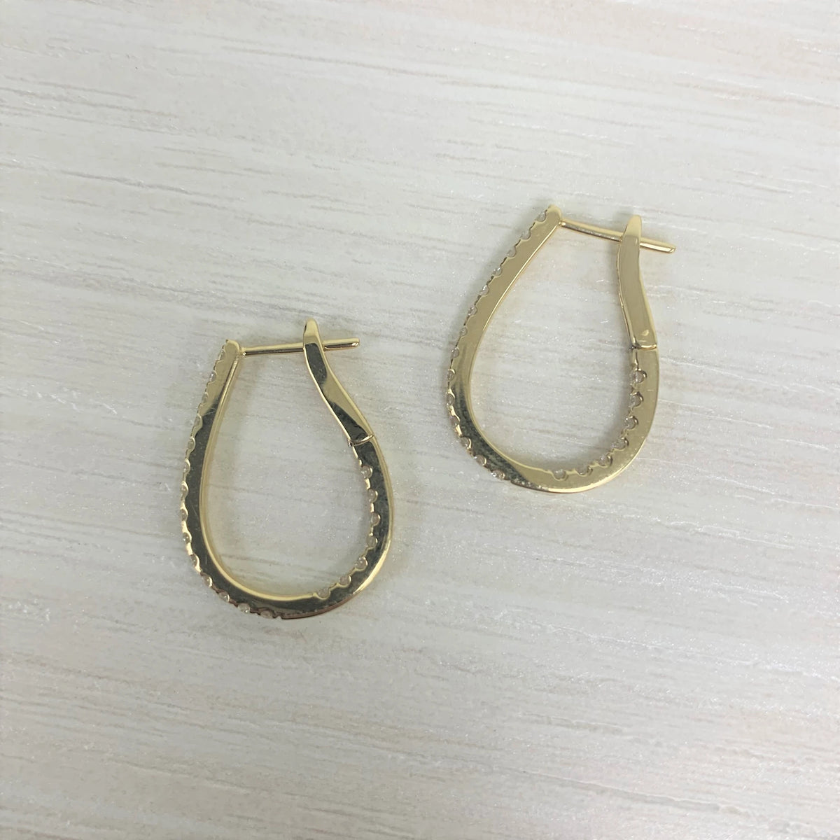 Diamond Pear Shape Hoop Earrings in 14K Yellow Gold