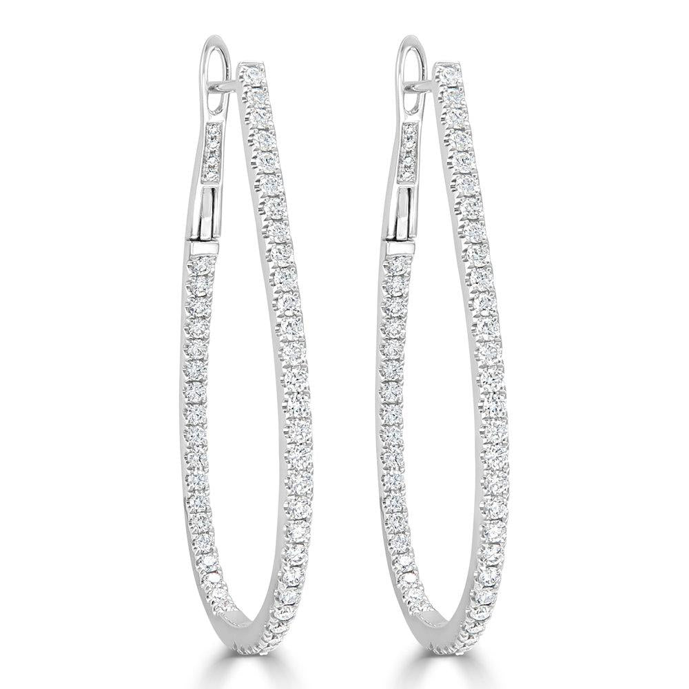 Inside Out Diamond Hoop Earrings in 14K White Gold 1.60 ctw