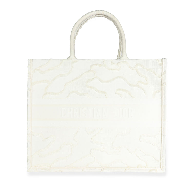 White Camouflage Embroidery Large Book Tote