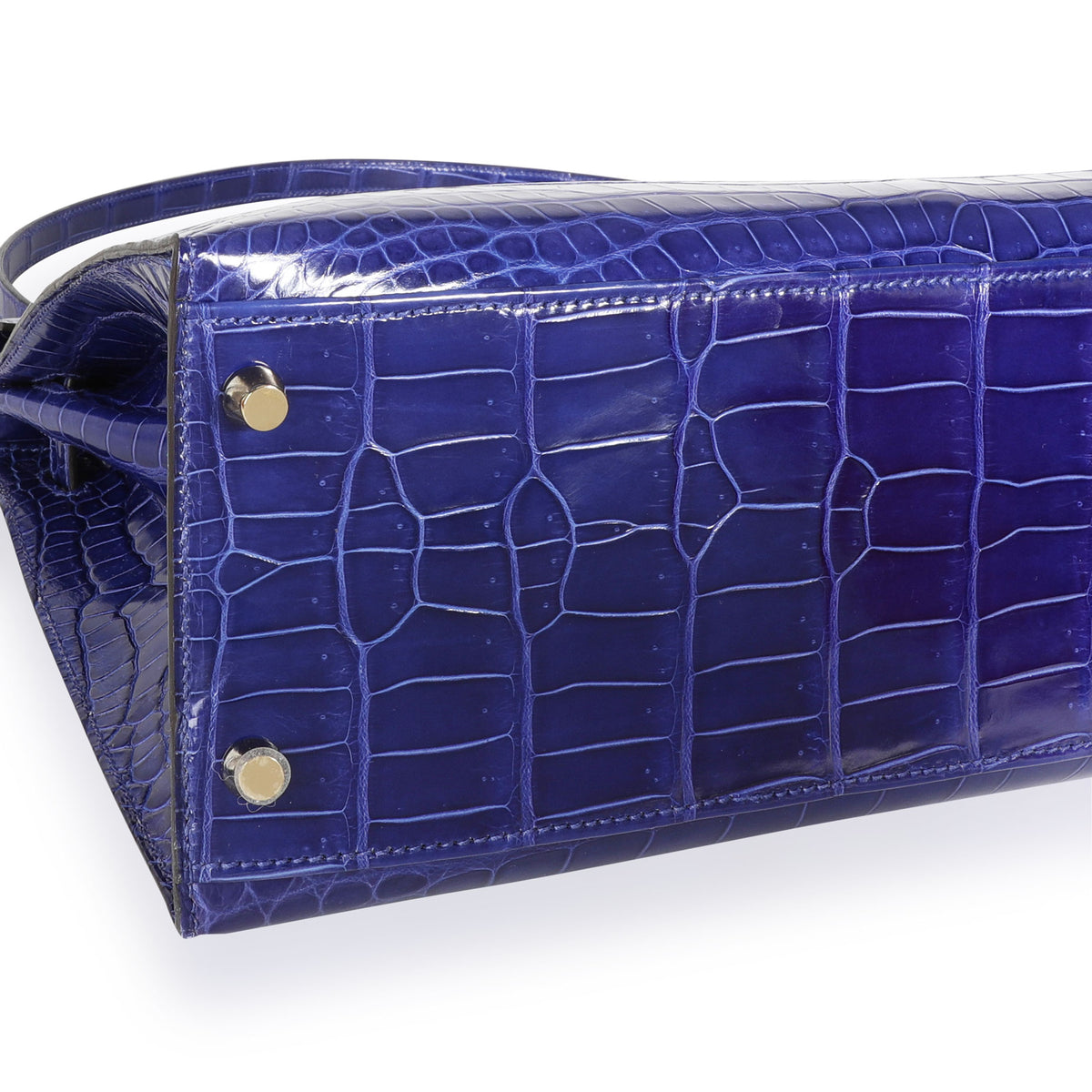 Bleu Électrique Shiny Porosus Crocodile Sellier Kelly 32 GHW