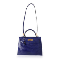 Bleu Électrique Shiny Porosus Crocodile Sellier Kelly 32 GHW