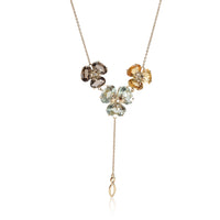 Citrine, Praziolite, Smoky QuartzDiamond Flower Necklace in 18K Gold 0.05 CTW