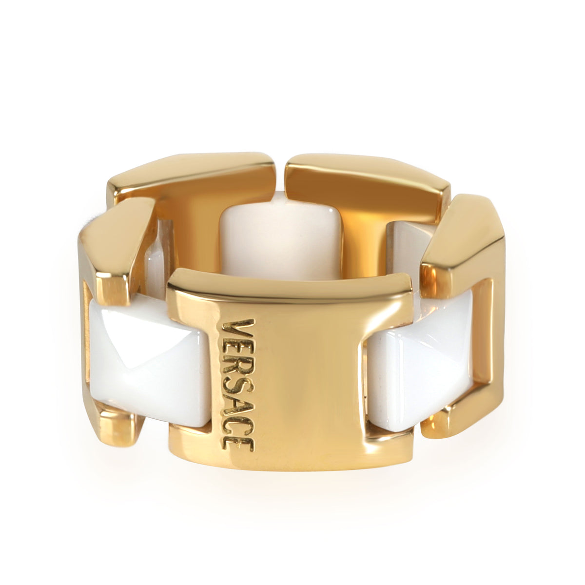 White Ceramic Pyramids Flexible Ring in 18K Yellow Gold