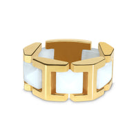 White Ceramic Pyramids Flexible Ring in 18K Yellow Gold