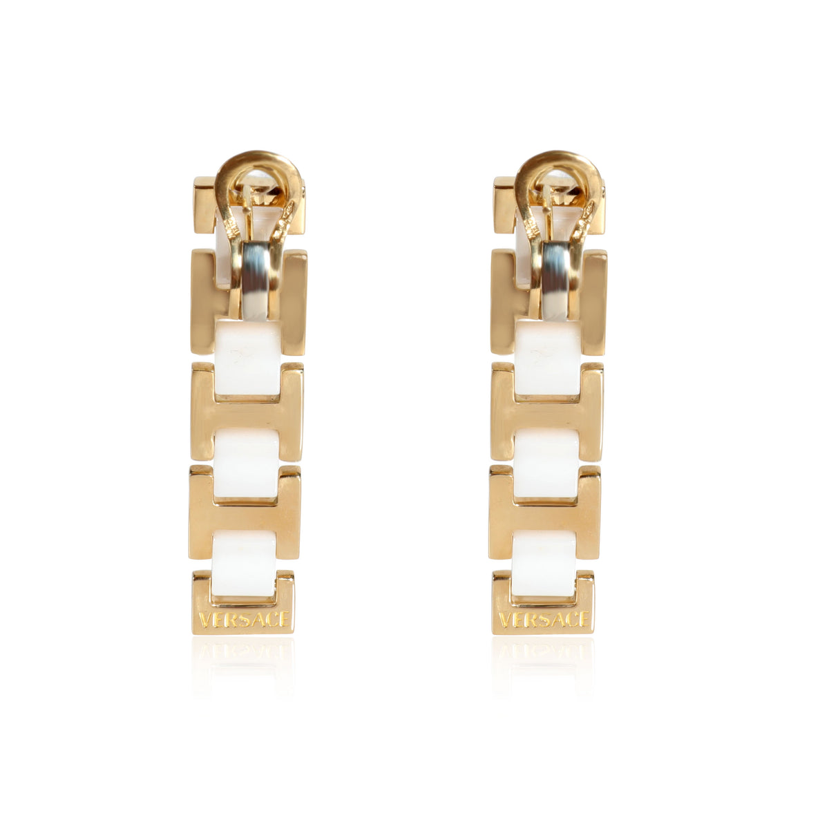 White Ceramic Pyramid Drop  Earrings in 18K Yellow Gold