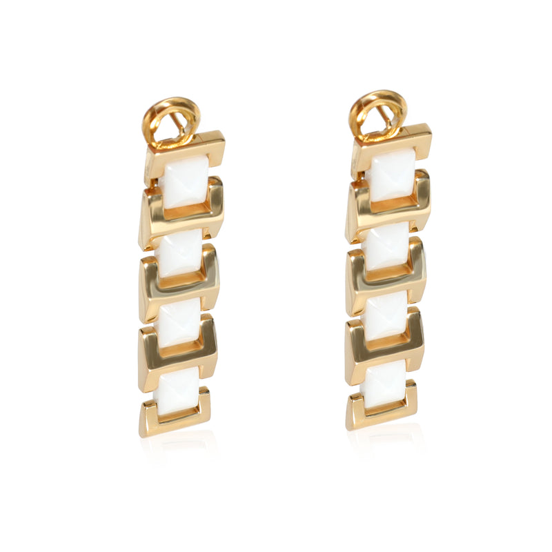 White Ceramic Pyramid Drop  Earrings in 18K Yellow Gold