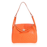 Hermès Tangerine Ostrich Lindy 30 GHW Handbag bv