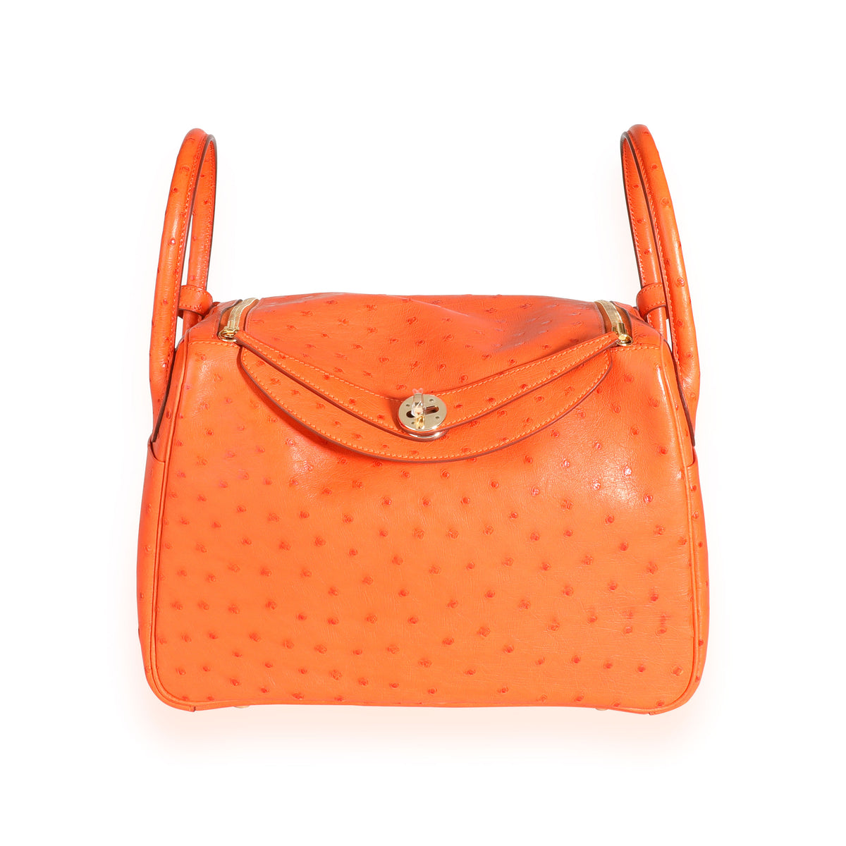 Hermès Tangerine Ostrich Lindy 30 GHW Handbag fv