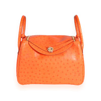 Hermès Tangerine Ostrich Lindy 30 GHW Handbag fv