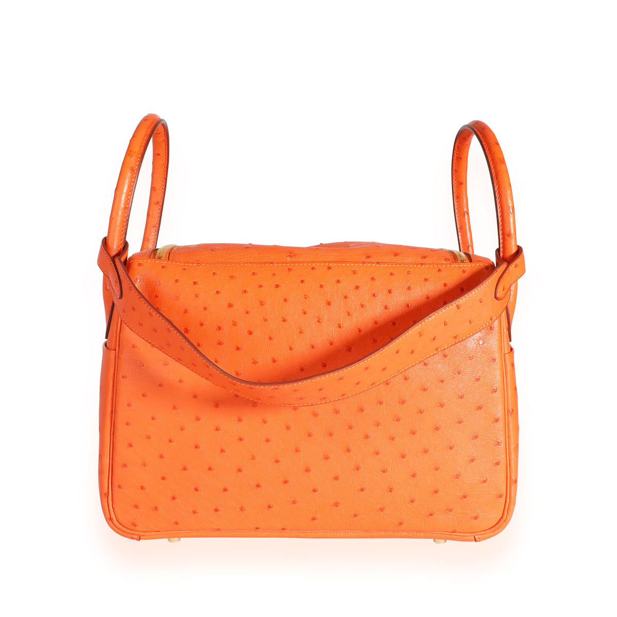 Hermès Tangerine Ostrich Lindy 30 GHW Handbag pv