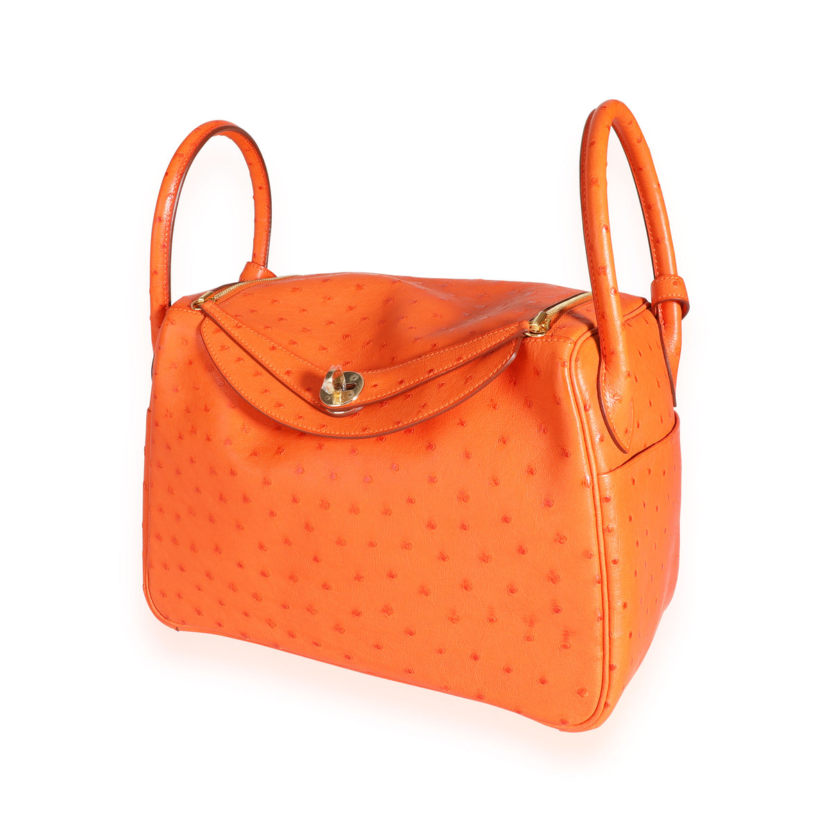 Hermès Tangerine Ostrich Lindy 30 GHW Handbag sv