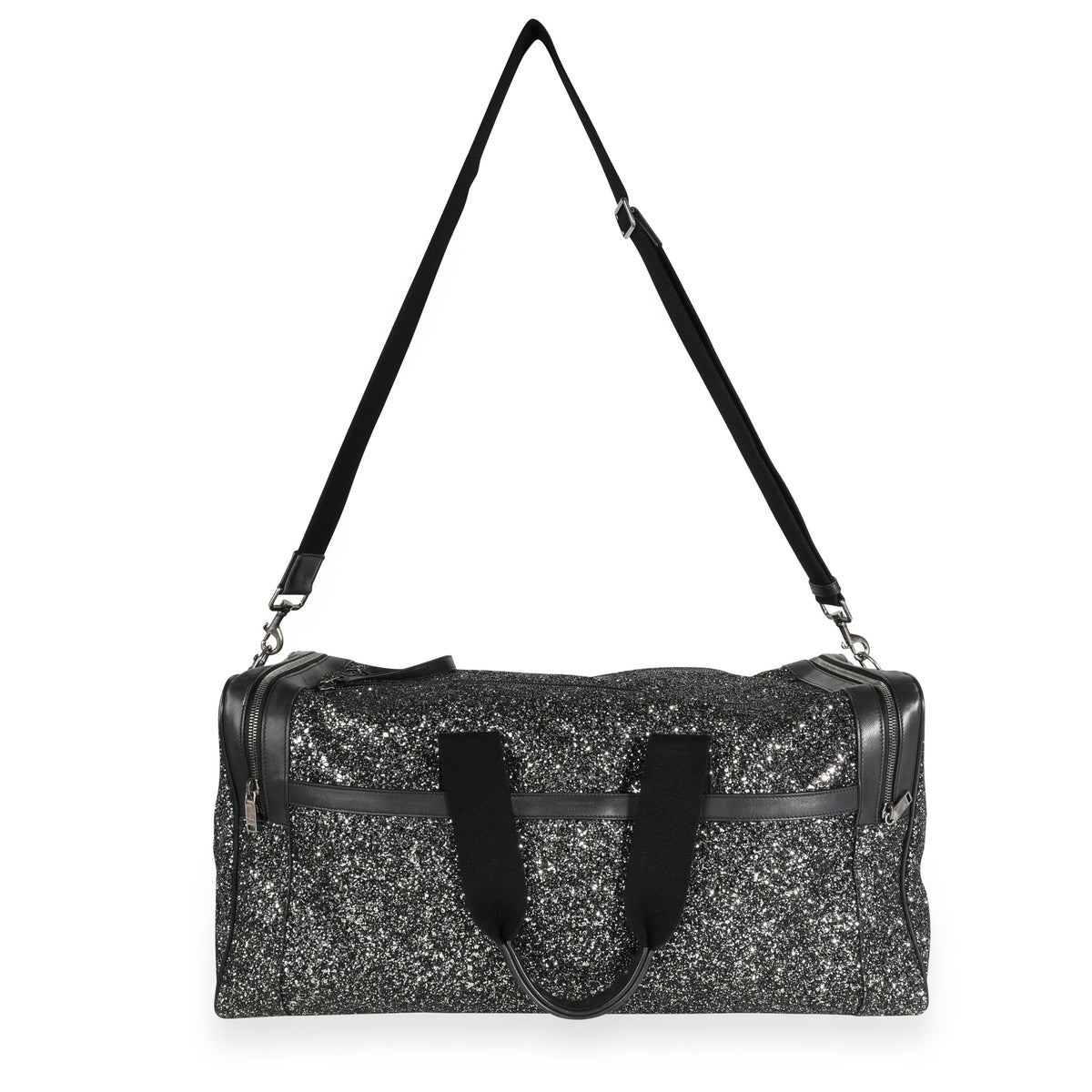 Saint Laurent Glitter Canvas & Black Leather City Gym Duffle Bag Handbag bv