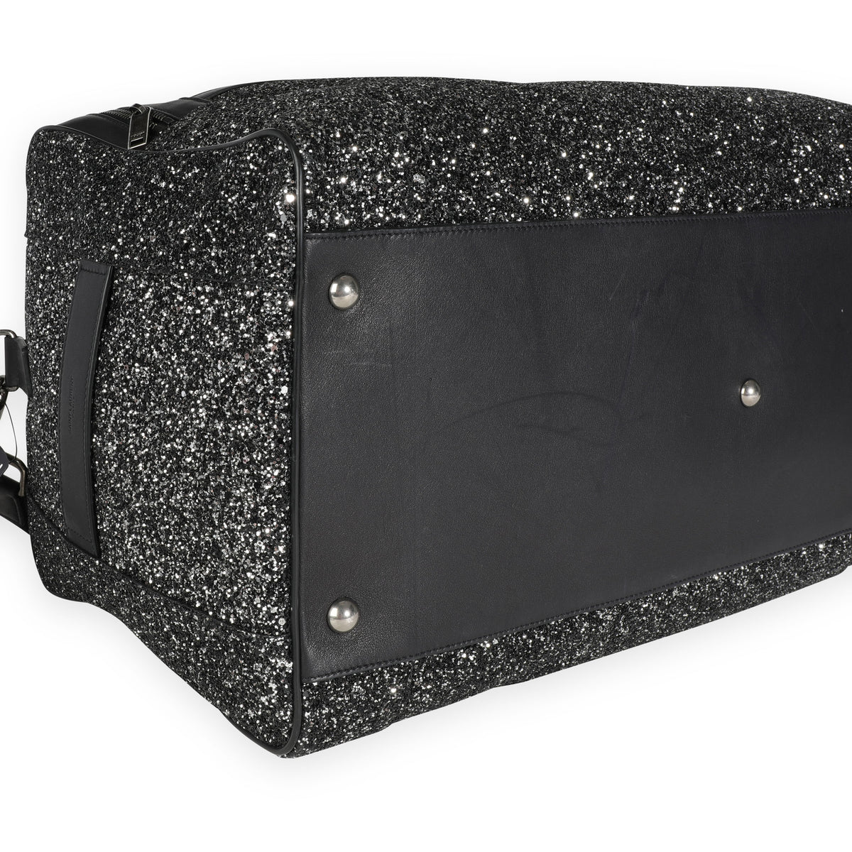 Saint Laurent Glitter Canvas & Black Leather City Gym Duffle Bag Handbag clasp