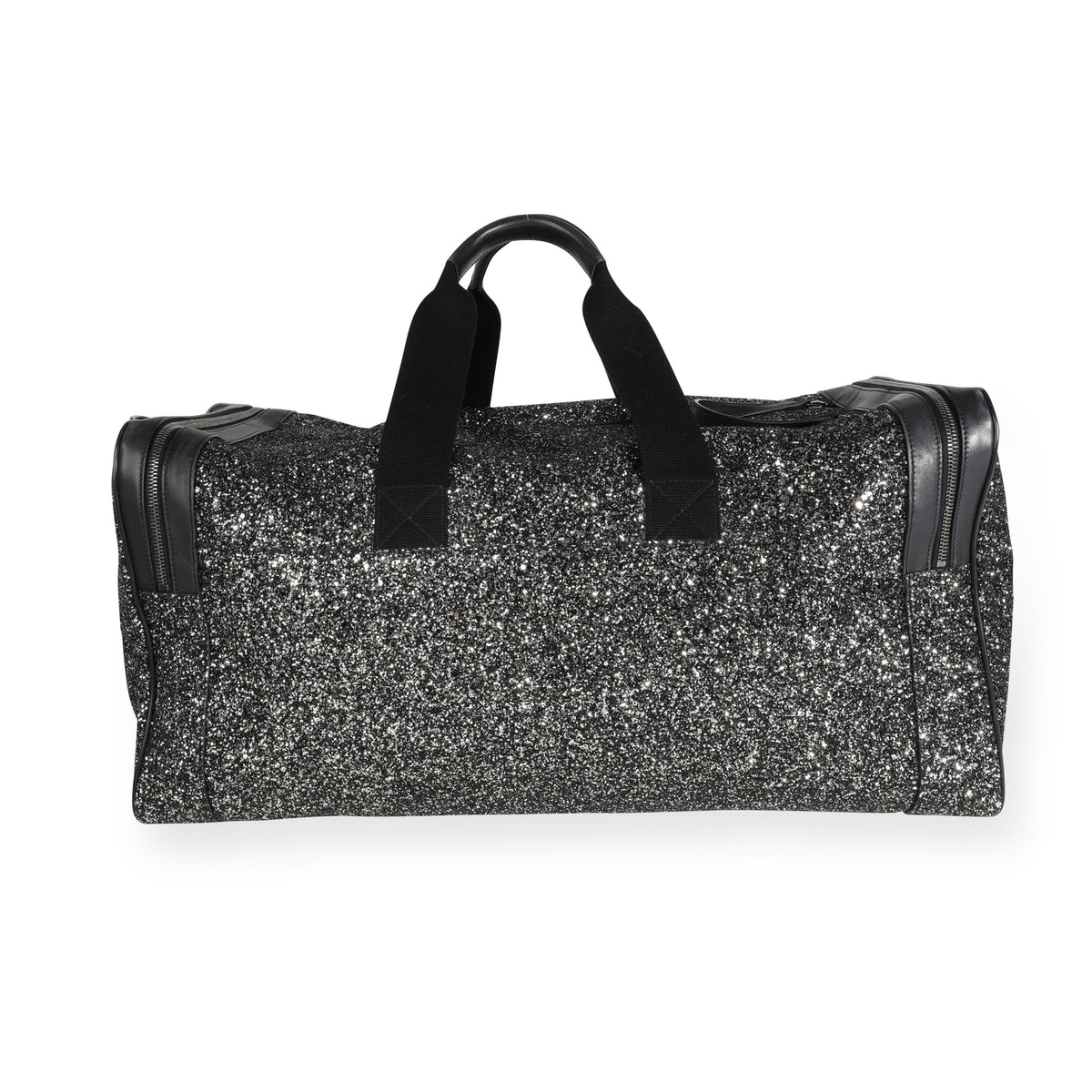 Saint Laurent Glitter Canvas & Black Leather City Gym Duffle Bag Handbag pv