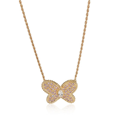 Graff Pink & White Diamond Butterfly Necklace in 18K Yellow Gold 0.75 CTW fv