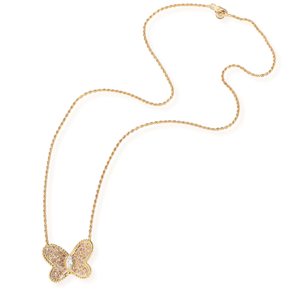Pink & White Diamond Butterfly Necklace in 18K Yellow Gold 0.75 CTW