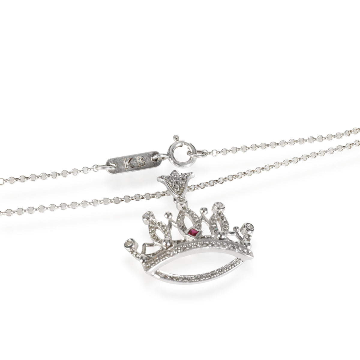 Diamond & Created Ruby Crown Queen Baby Pendant in Sterling Silver