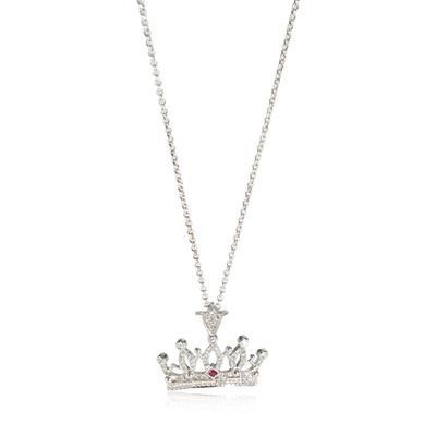 Diamond & Created Ruby Crown Queen Baby Pendant in Sterling Silver