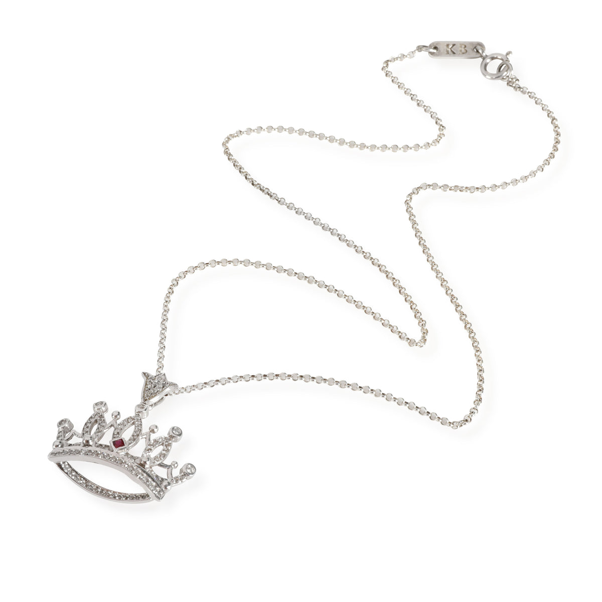 Diamond & Created Ruby Crown Queen Baby Pendant in Sterling Silver