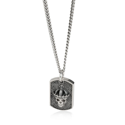 Black Diamond Small Crowned Skull Relic Dog Tag in Sterling Silver