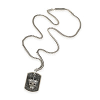 Black Diamond Small Crowned Skull Relic Dog Tag in Sterling Silver